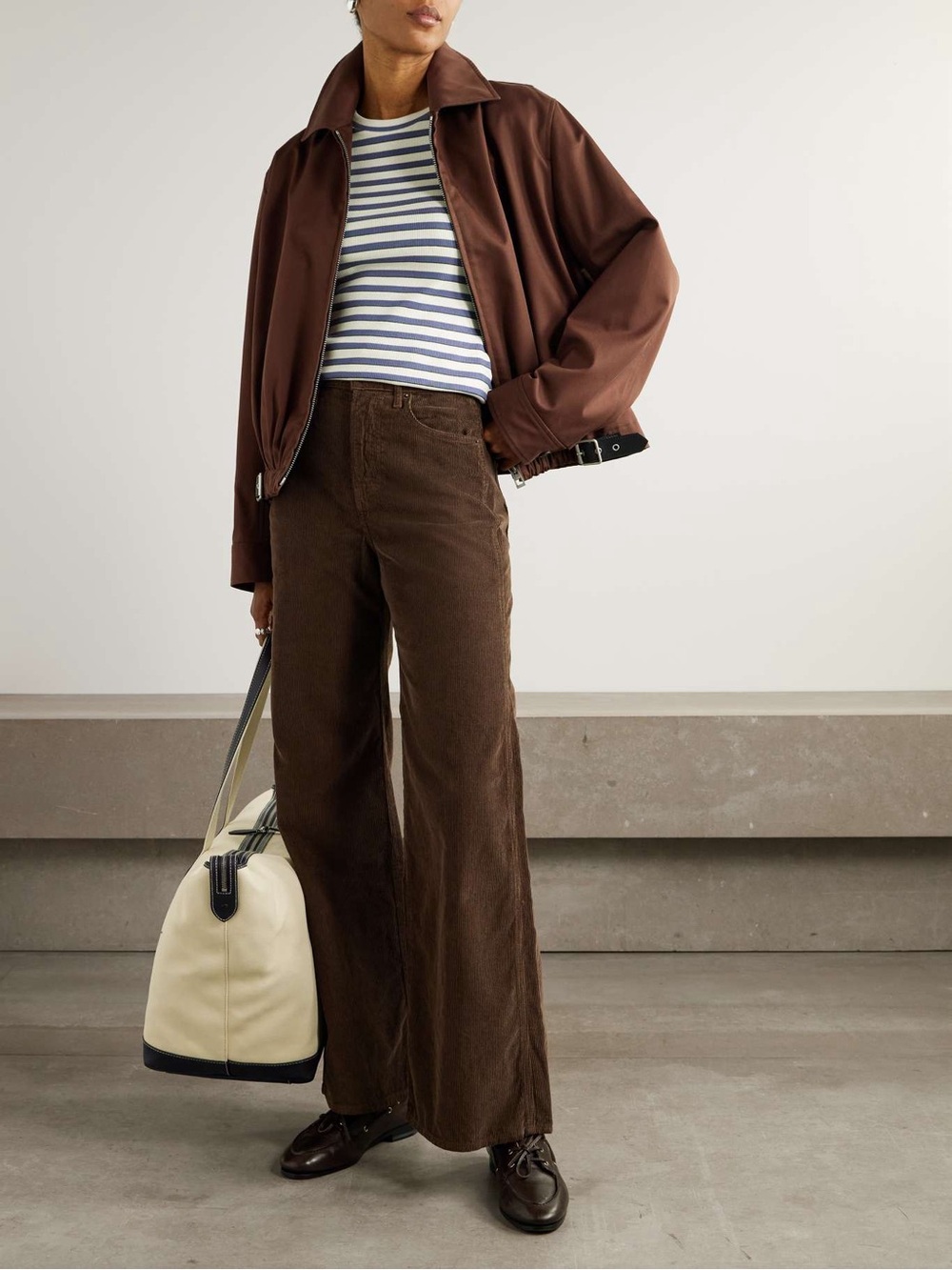 NWT Veronica Beard Wide-Leg Corduroy Pants in Dark Brown